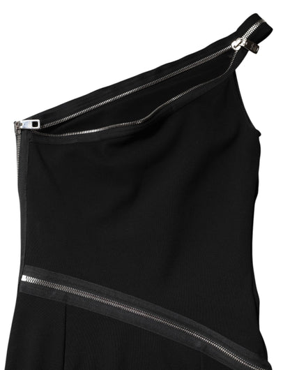 Dolce &amp; Gabbana – Schwarzes Etuikleid aus Viskose mit One-Shoulder-Träger und Reißverschluss