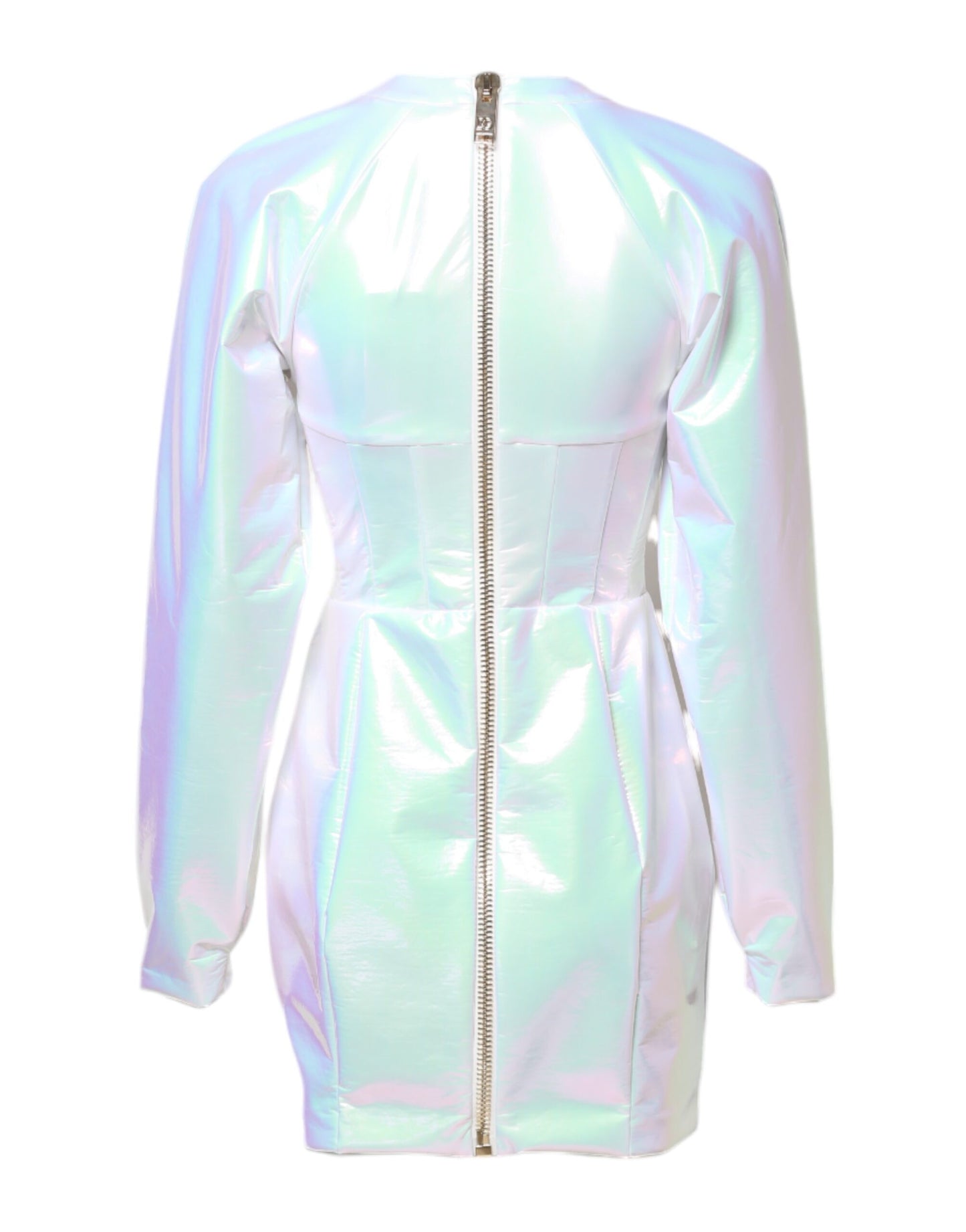 فستان دولتشي آند غابانا قصير ضيق بأكمام طويلة باللون الأبيض