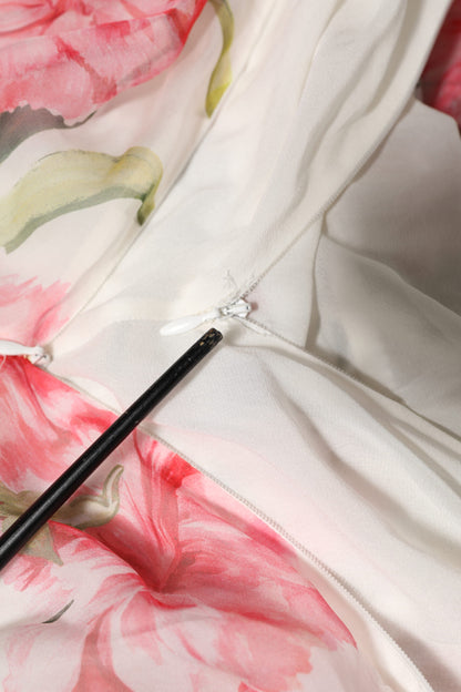 Dolce &amp; Gabbana – Weißes Neckholder-Maxikleid aus Seide mit Blumenmuster in A-Linie