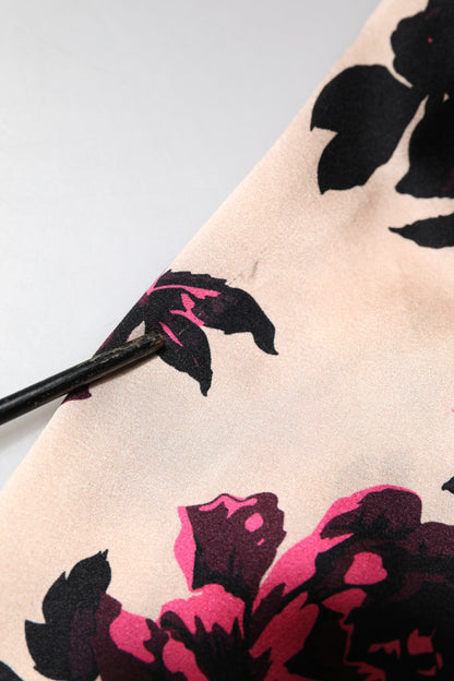 Laneus – Rosa Minikleid aus Seide mit Blumenmuster und langen Ärmeln und V-Ausschnitt und Rüschen