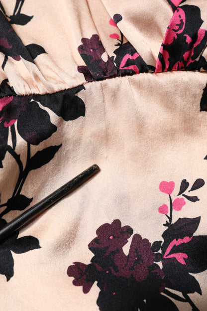 Laneus – Rosa Minikleid aus Seide mit Blumenmuster und langen Ärmeln und V-Ausschnitt und Rüschen