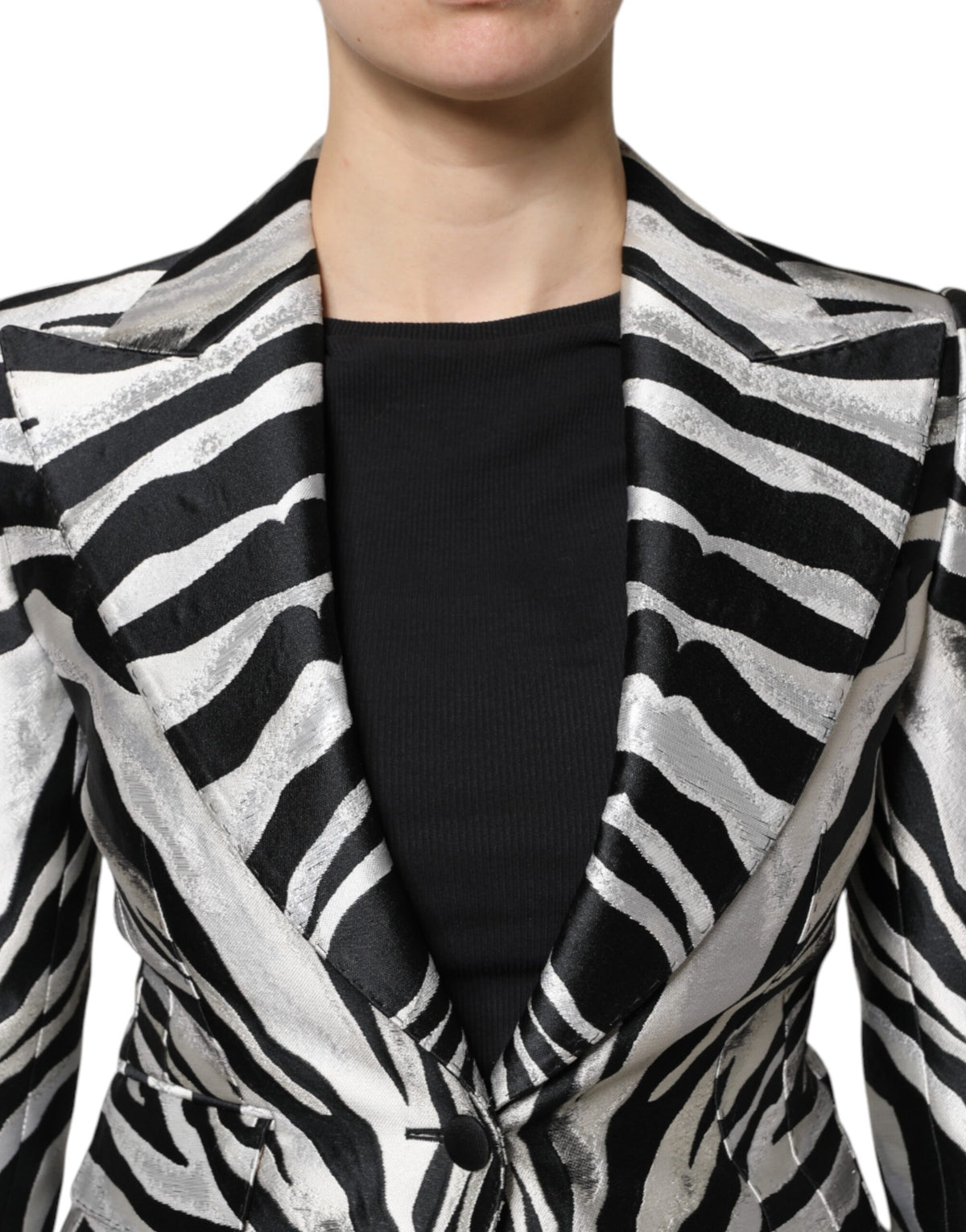 Dolce &amp; Gabbana Schwarz-Weiß-Polyester-Blazerjacke für Damen