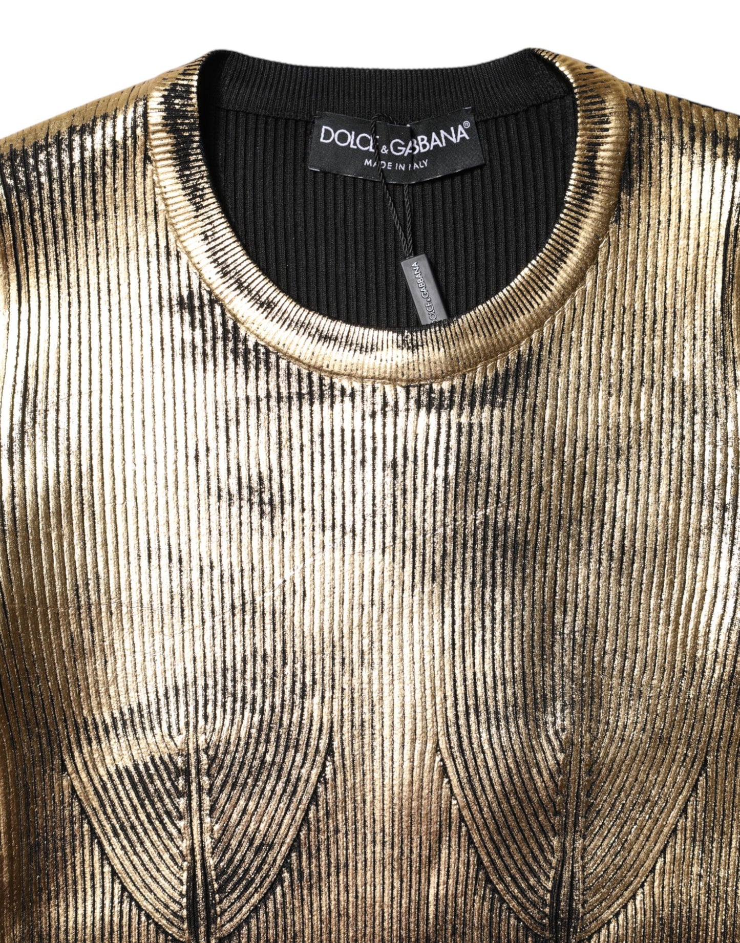 Dolce &amp; Gabbana Goldenes Pullover-Oberteil mit Rundhalsausschnitt und langen Ärmeln