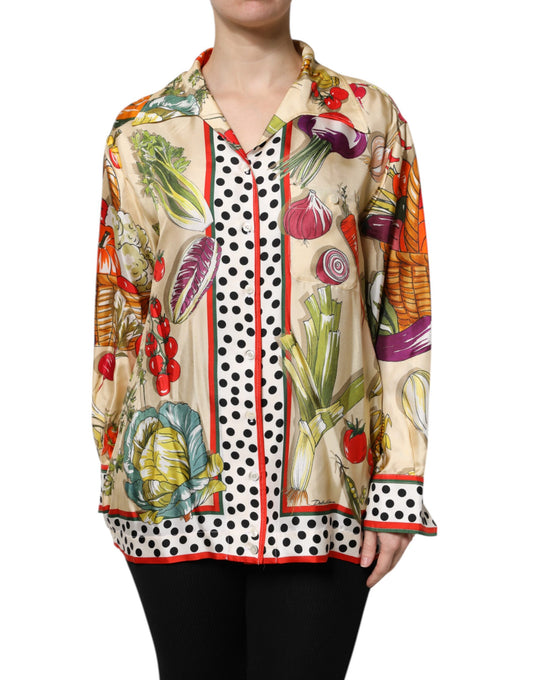Dolce & Gabbana Multicolor Vegetables Silk Long Sleeves Top