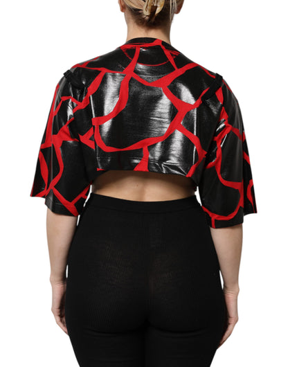 Dolce &amp; Gabbana – Kurzes Top aus rot-schwarzer Baumwolle mit Bustier-Detail