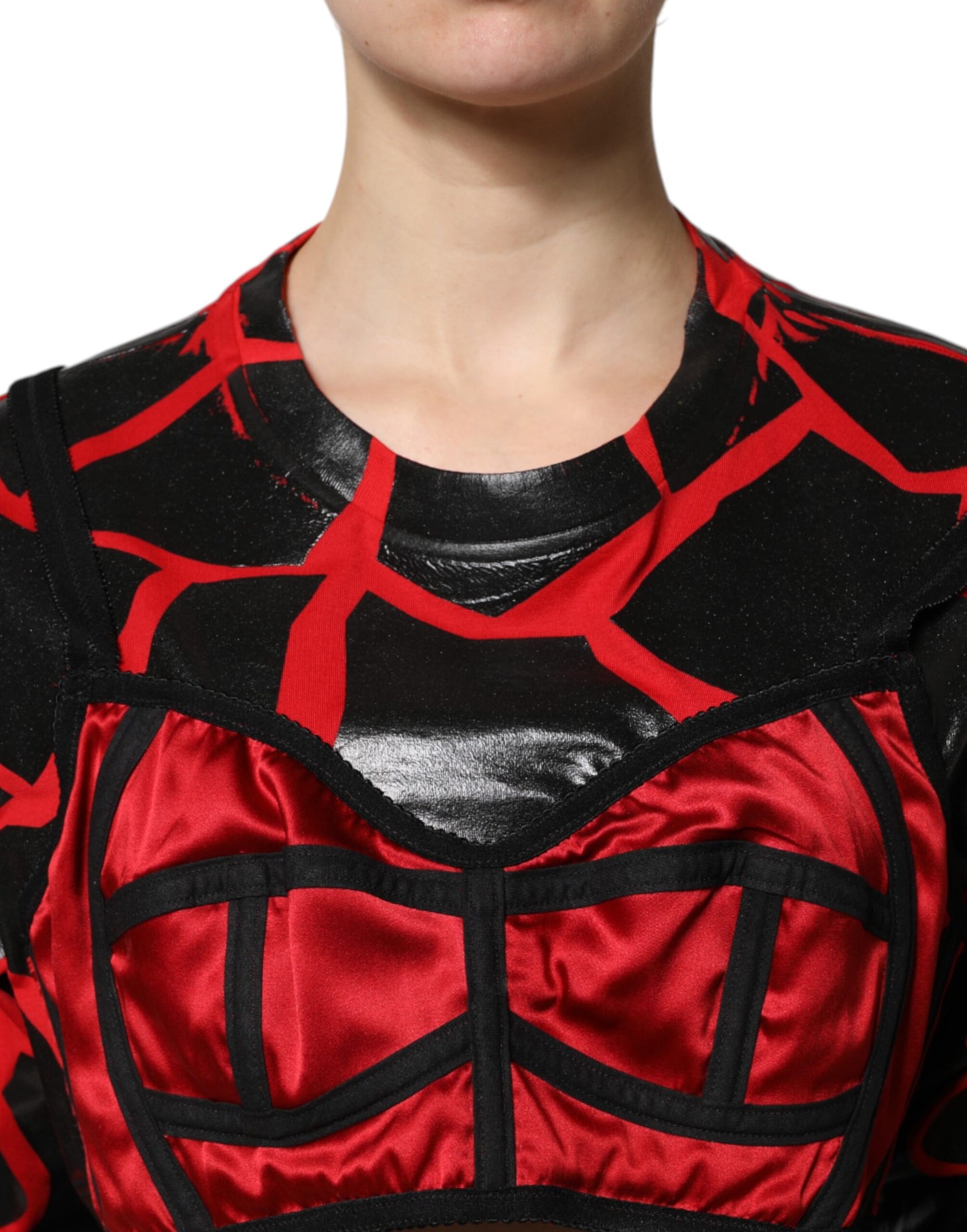 Dolce &amp; Gabbana – Kurzes Top aus rot-schwarzer Baumwolle mit Bustier-Detail