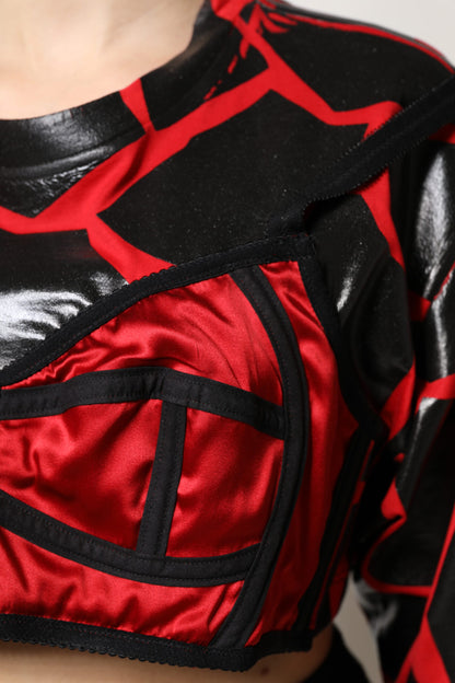 Dolce &amp; Gabbana – Kurzes Top aus rot-schwarzer Baumwolle mit Bustier-Detail