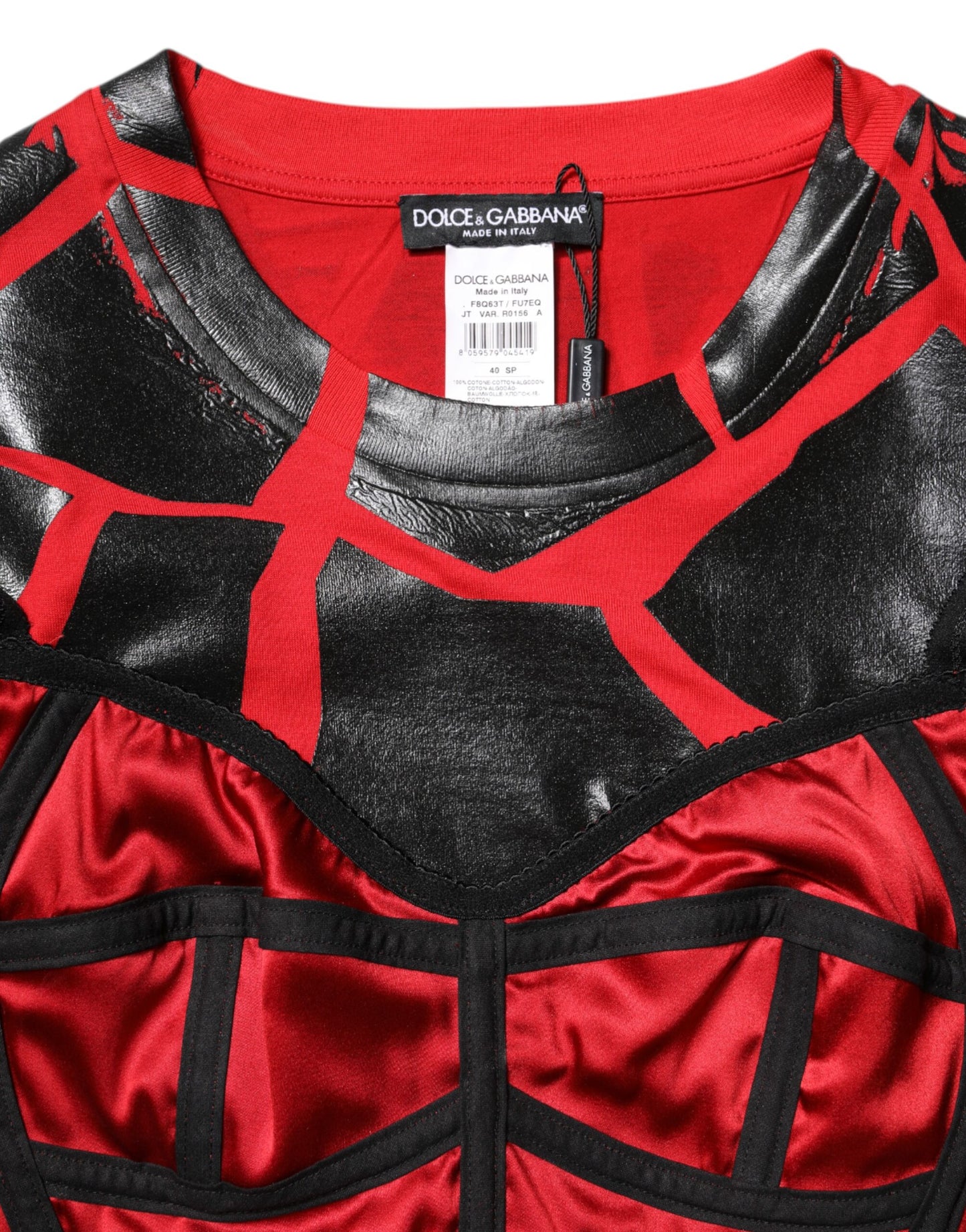 Dolce &amp; Gabbana – Kurzes Top aus rot-schwarzer Baumwolle mit Bustier-Detail