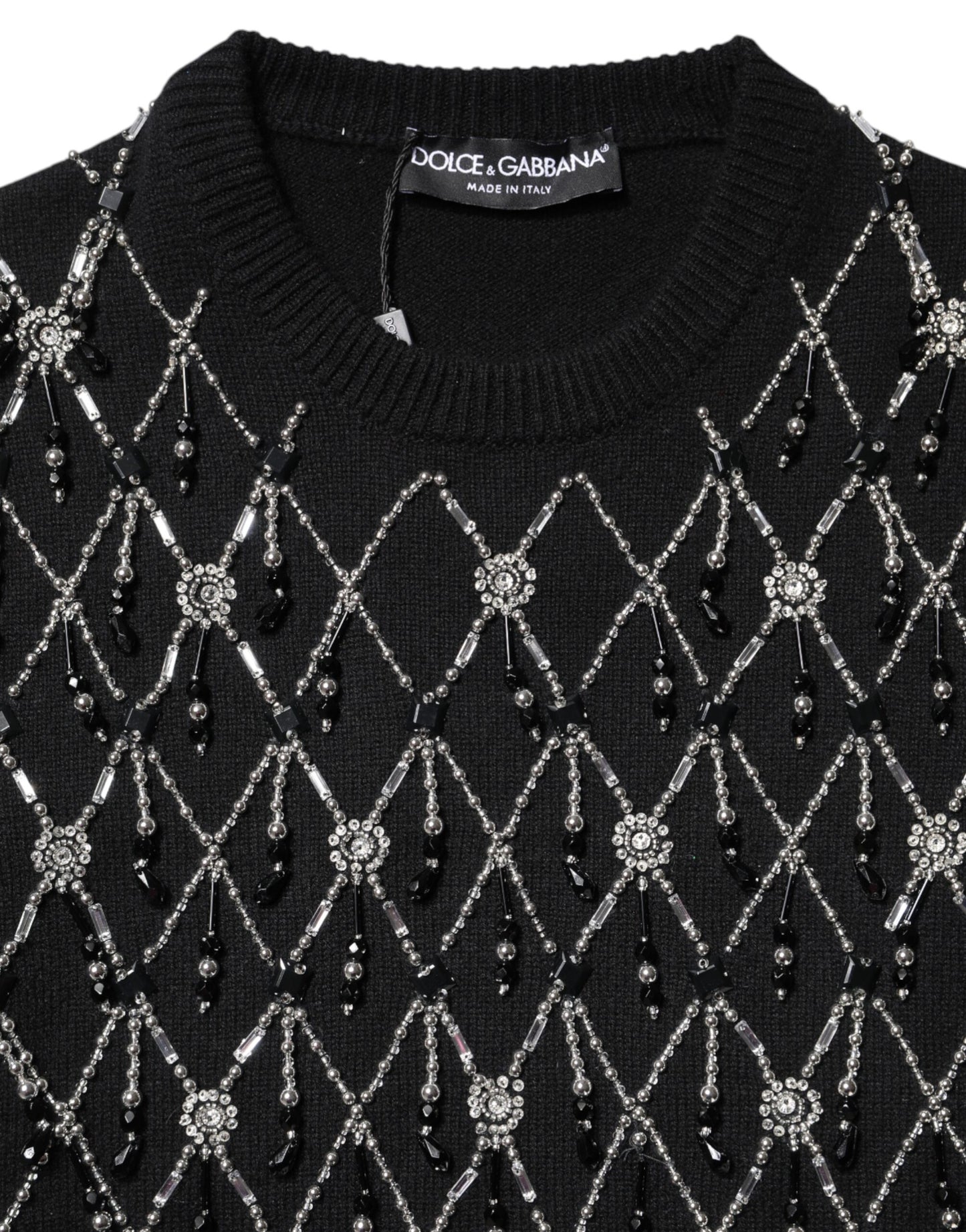 Dolce & Gabbana Black Cashmere Embellished Long Sleeves Top