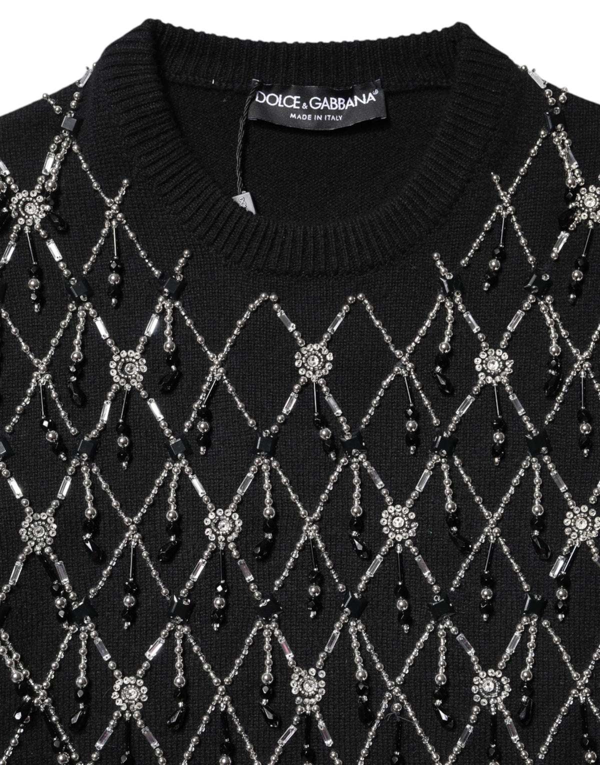 Dolce &amp; Gabbana – Schwarzes, langärmliges Oberteil aus Kaschmir mit Verzierung