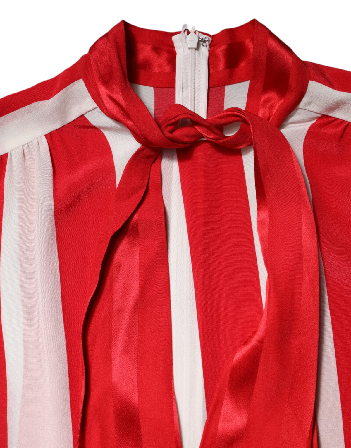 Dolce &amp; Gabbana – Blusenoberteil mit Ascot-Kragen und roten und weißen Streifen
