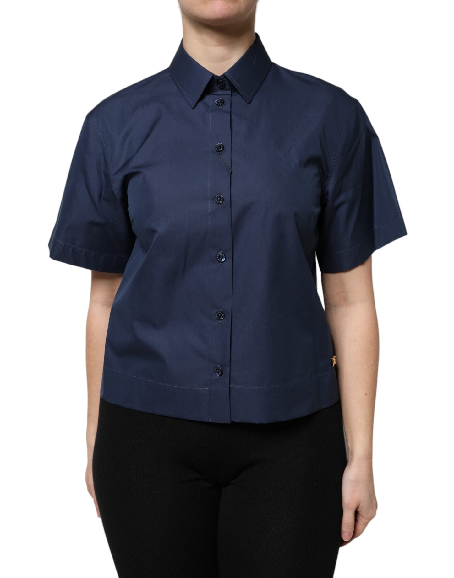 Dolce & Gabbana Blue Cotton Short Sleeves Button Down Top