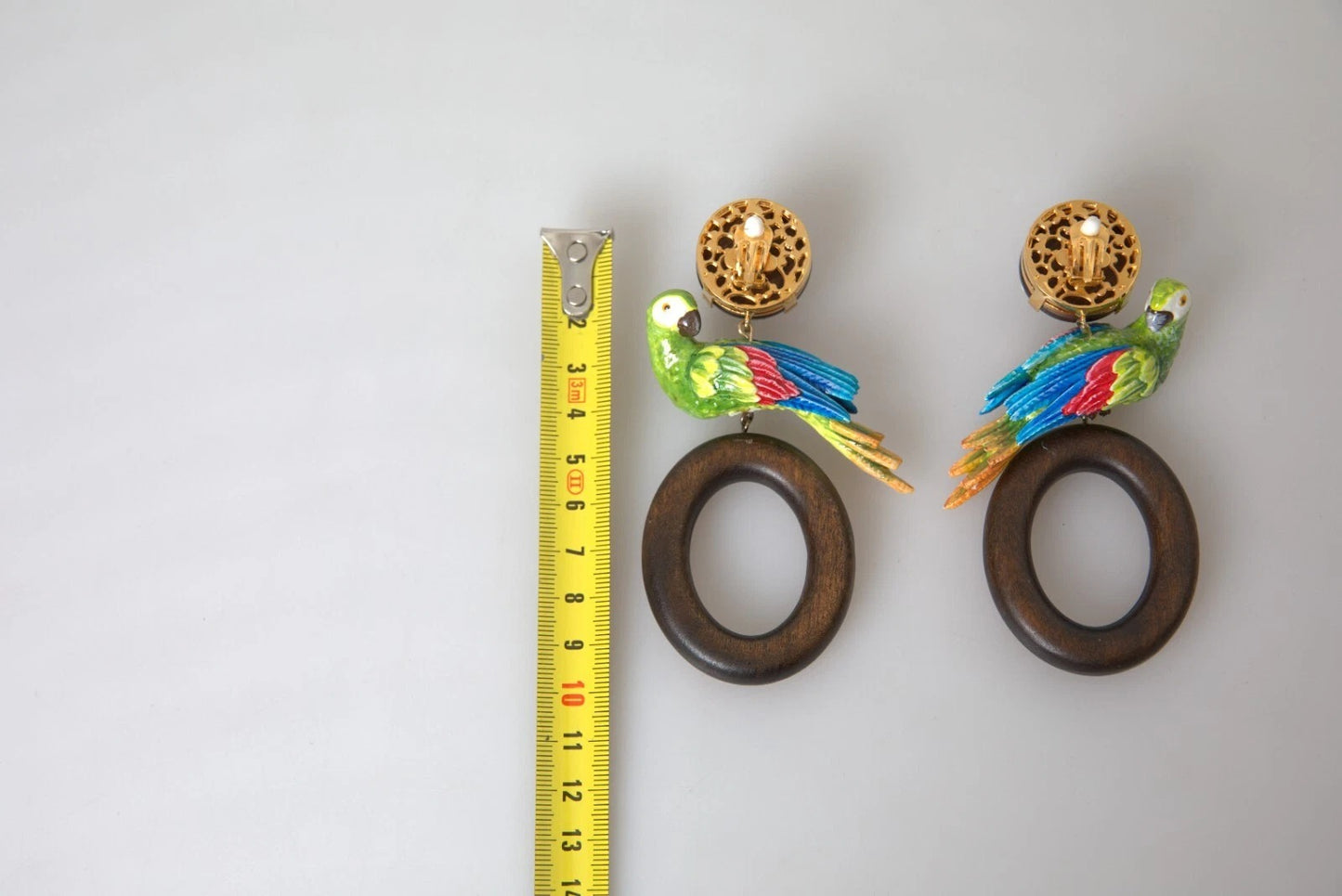 Dolce & Gabbana Multicolor Parrot Wood Brass Crystal Embellished Earrings