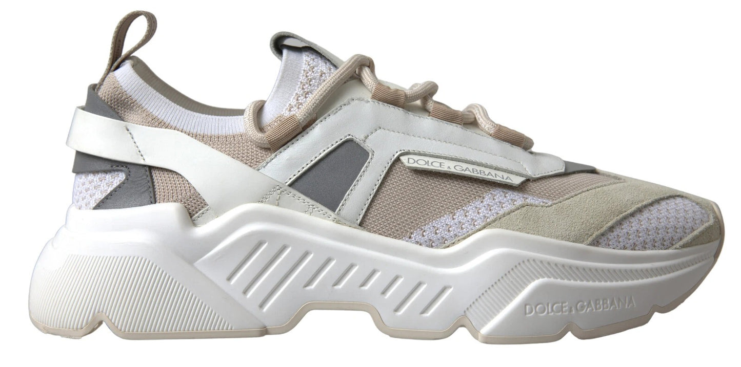 Dolce &amp; Gabbana Sneakers Weiß Beige Leder Sport DAYMASTER Schuhe