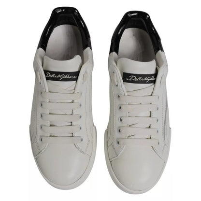 Dolce & Gabbana White Black Logo Portofino Men Sneaker Shoe