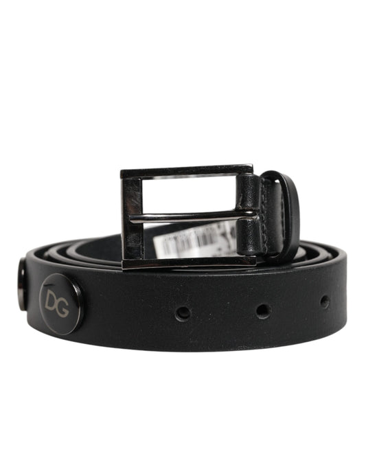 Dolce & Gabbana Black Luxury Leather DG Studs Buckle Belt