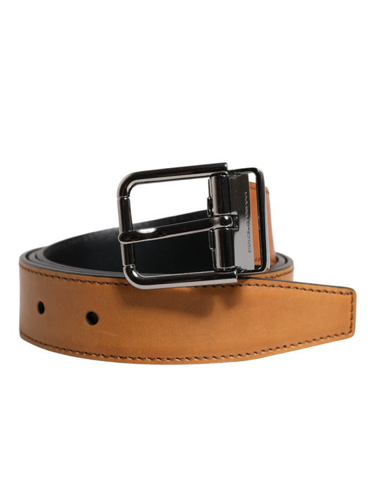 Dolce & Gabbana Brown Classic Calf Leather Silver Buckle Belt