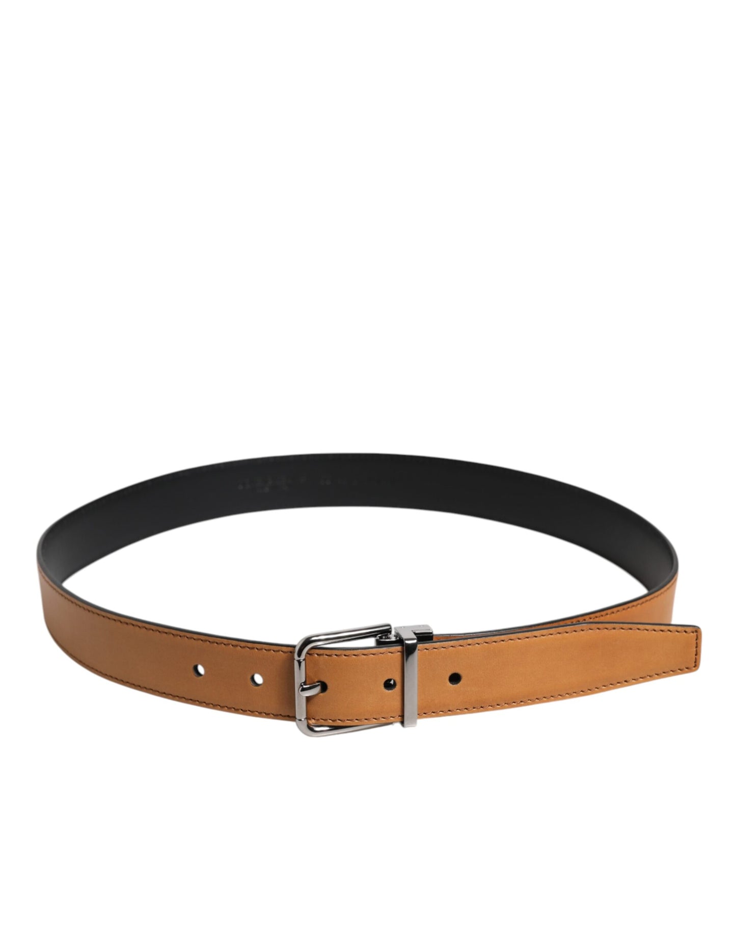 Dolce & Gabbana Brown Classic Calf Leather Silver Buckle Belt