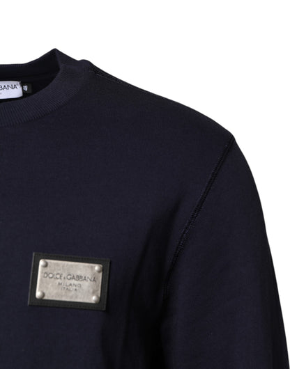 Dolce &amp; Gabbana Dunkelblauer Pullover mit Rundhalsausschnitt und Logo