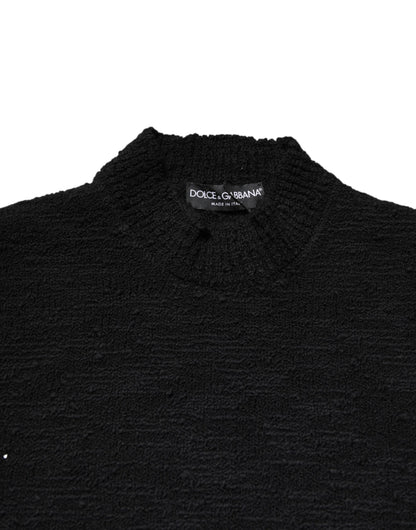 Dolce &amp; Gabbana – Schwarzer Pullover aus Wollstrick mit Rundhalsausschnitt