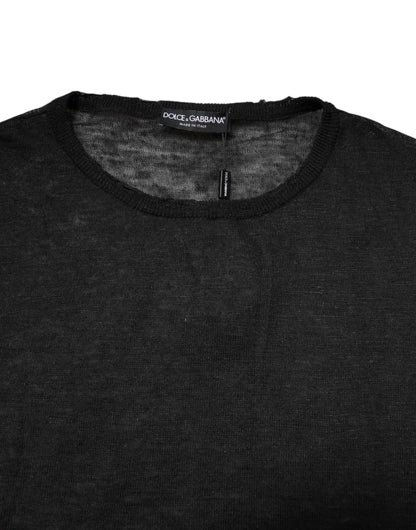 Dolce &amp; Gabbana – Schwarzer Polyester-Pullover mit Rundhalsausschnitt