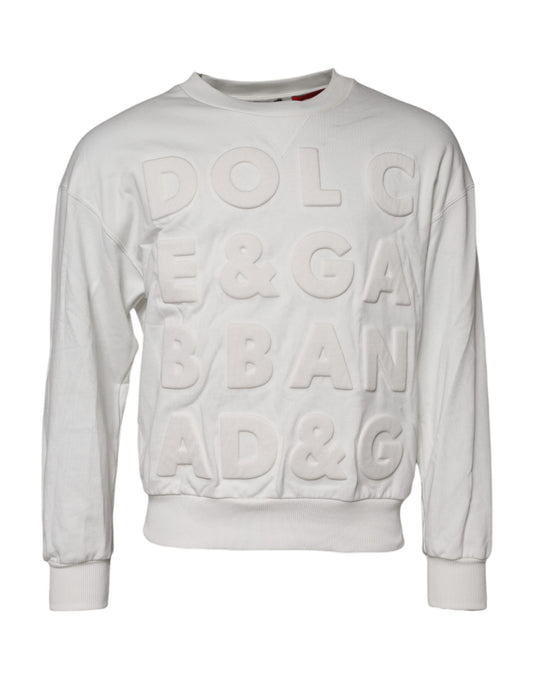 Dolce &amp; Gabbana – Weißer Baumwollpullover mit Rundhalsausschnitt und geprägtem Logo