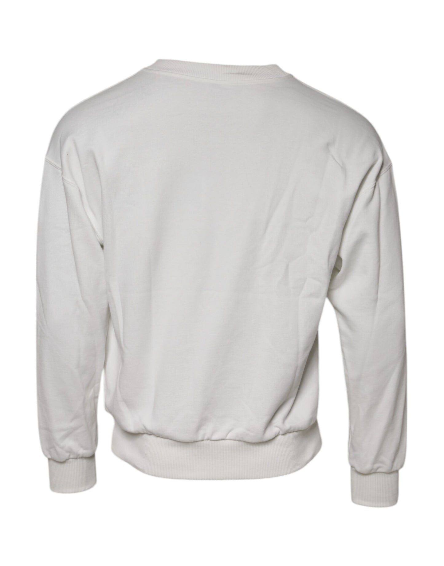 Dolce & Gabbana White Embossed Logo Cotton Crew Neck Sweater
