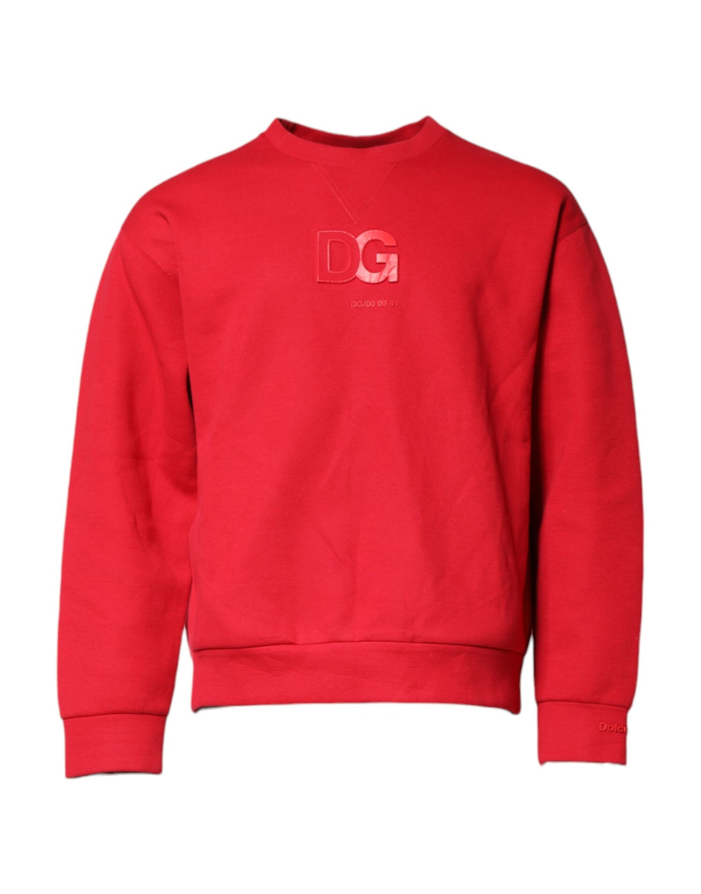 Dolce & Gabbana Red Embossed Logo Cotton Crew Neck Sweater