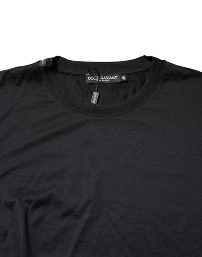 Dolce &amp; Gabbana Dunkelblauer Seidenpullover mit Rundhalsausschnitt für Herren