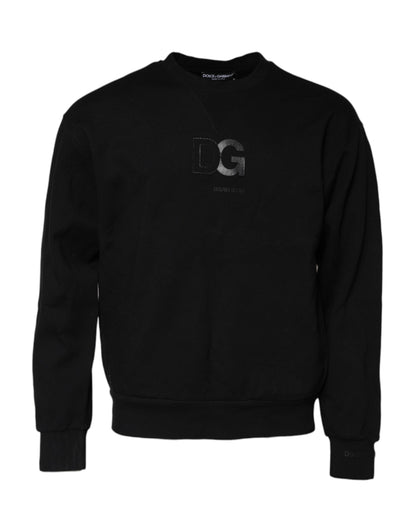 Dolce &amp; Gabbana – Schwarzer Baumwollpullover mit Rundhalsausschnitt und geprägtem Logo