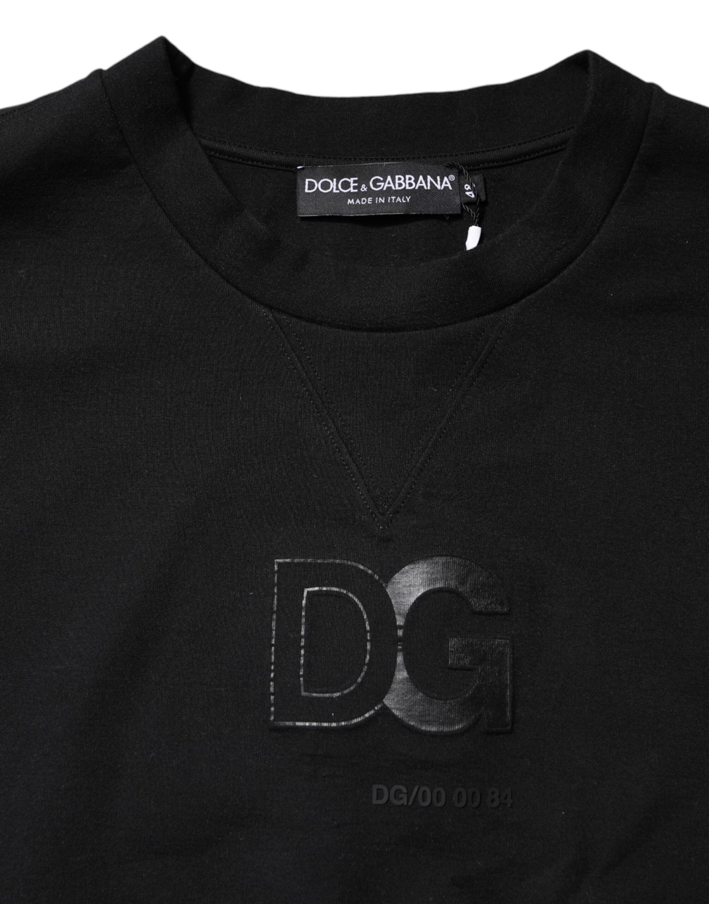 Dolce &amp; Gabbana – Schwarzer Baumwollpullover mit Rundhalsausschnitt und geprägtem Logo