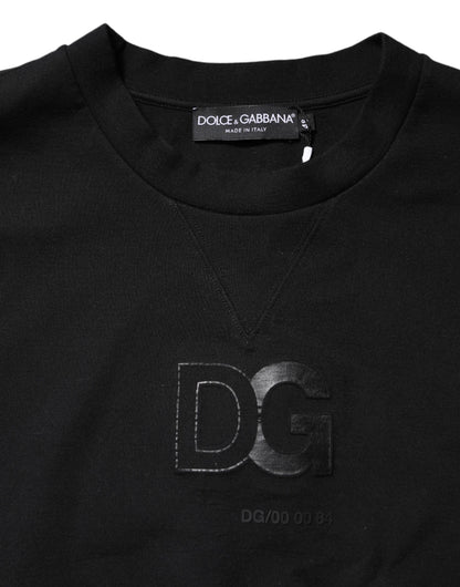Dolce &amp; Gabbana – Schwarzer Baumwollpullover mit Rundhalsausschnitt und geprägtem Logo