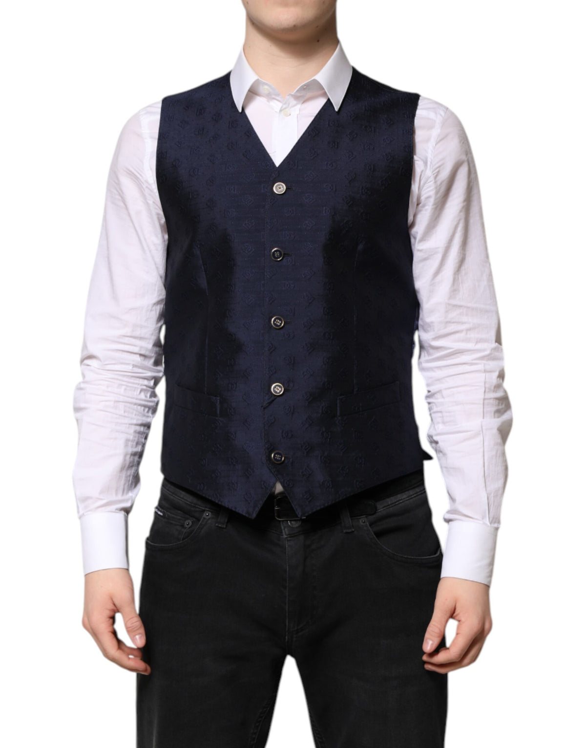 Dolce &amp; Gabbana Dunkelblaue Weste aus Wolle mit Logo für formelle Herren