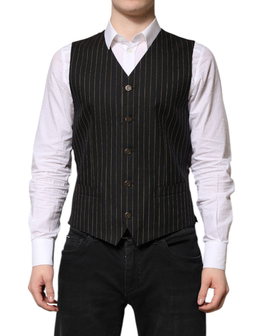 Dolce &amp; Gabbana Schwarze Streifen Wolle Formale Herren Weste