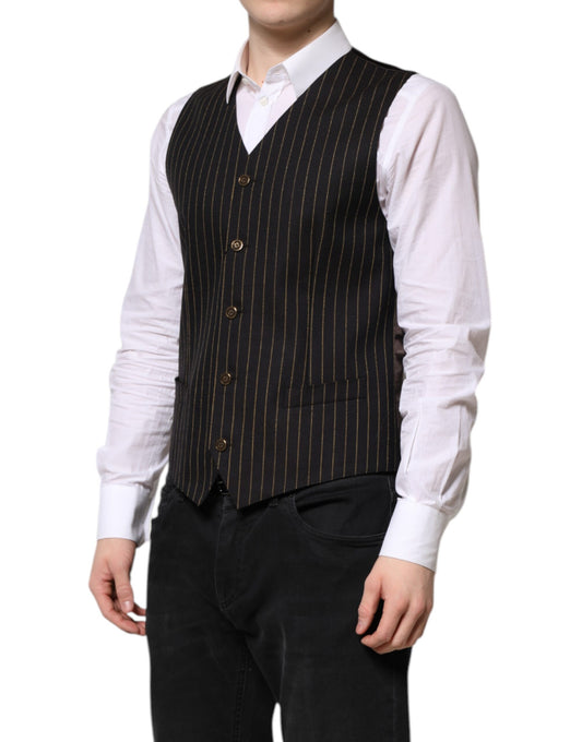 Dolce &amp; Gabbana Schwarze Streifen Wolle Formale Herren Weste