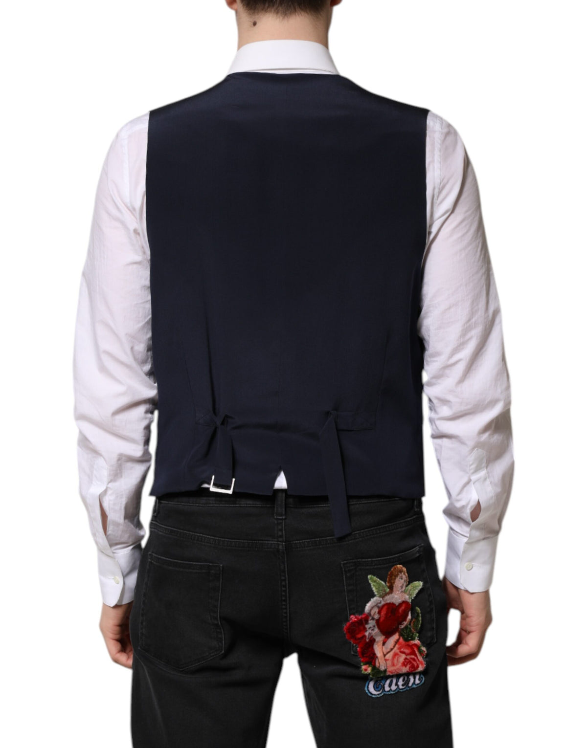 Dolce &amp; Gabbana Blau gestreifte Weste aus Wolle für formelle Herren