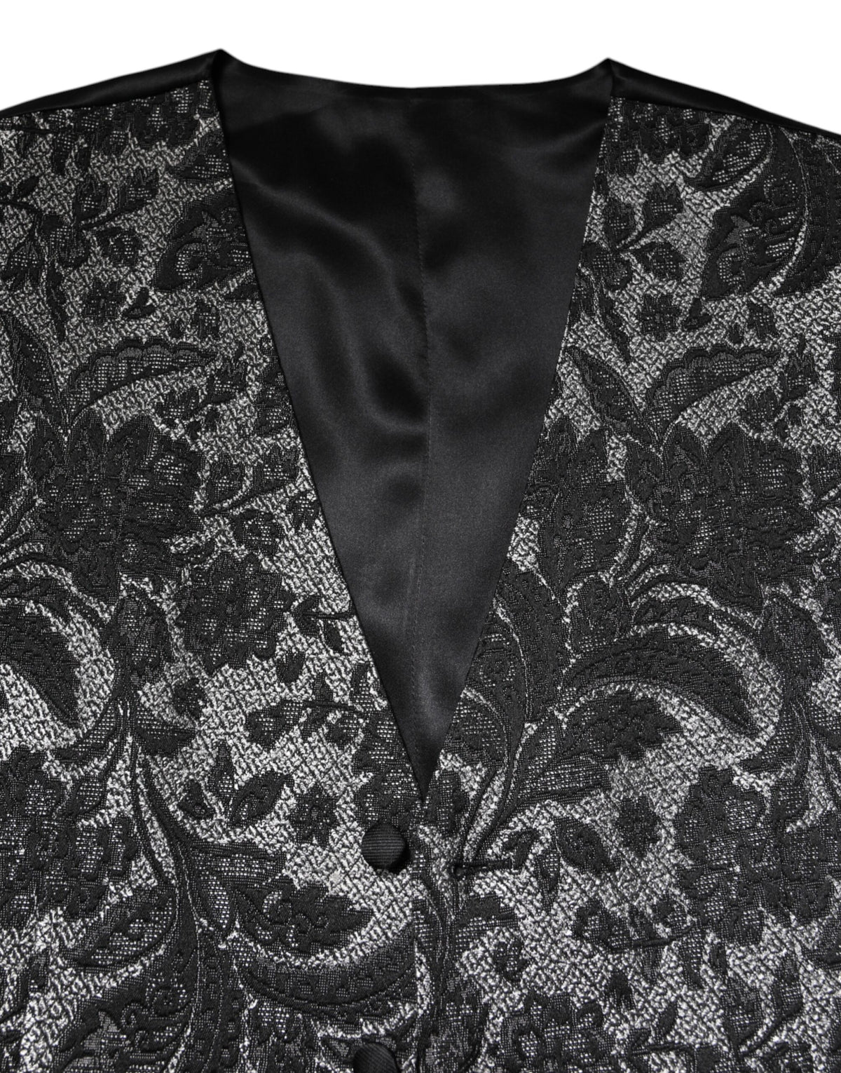 Dolce &amp; Gabbana Schwarz Grau Brokat Formale Herren Weste