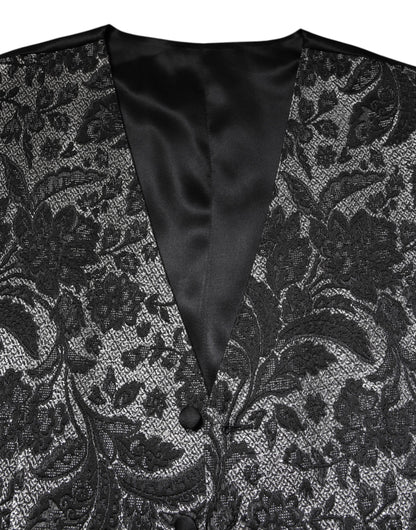 Dolce &amp; Gabbana Schwarz Grau Brokat Formale Herren Weste