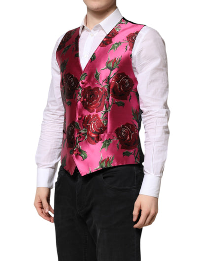 Dolce &amp; Gabbana Rosa florale Satin-Weste für formelle Herren