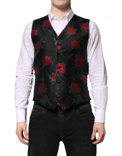 Dolce &amp; Gabbana Rote Weste aus floralem Brokat für formelle Herren