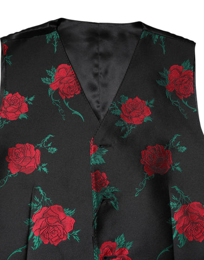 Dolce &amp; Gabbana Rote Weste aus floralem Brokat für formelle Herren