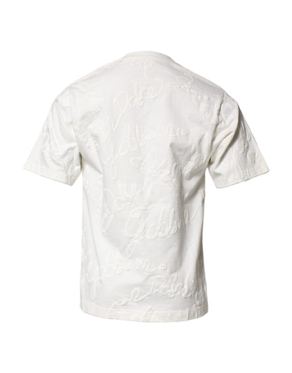 Dolce & Gabbana White Cotton Logo Embossed Crew Neck T-shirt