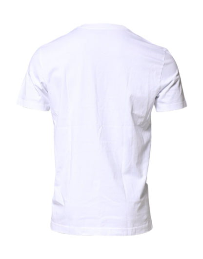 Dolce & Gabbana White Cotton Logo Patch Crew Neck T-shirt