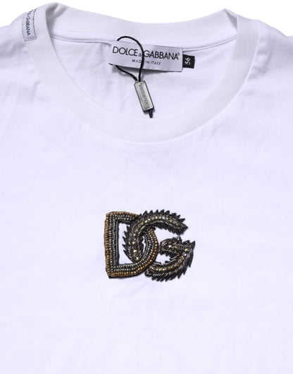 Dolce &amp; Gabbana – Weißes T-Shirt mit Rundhalsausschnitt und Logo-Stickerei