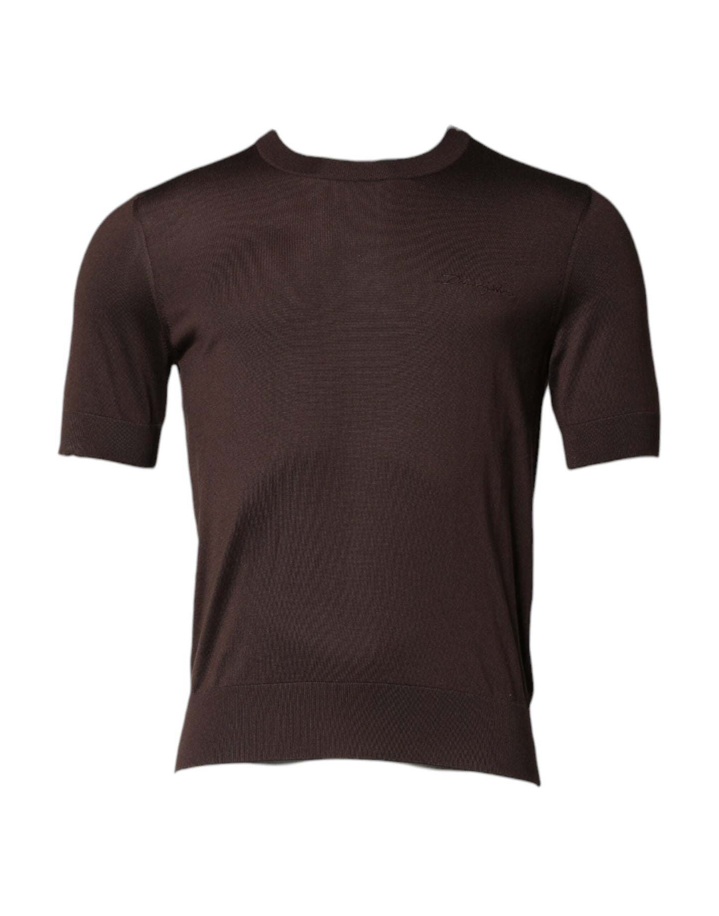 Dolce & Gabbana Brown Silk Logo Embroidery Crew Neck T-shirt