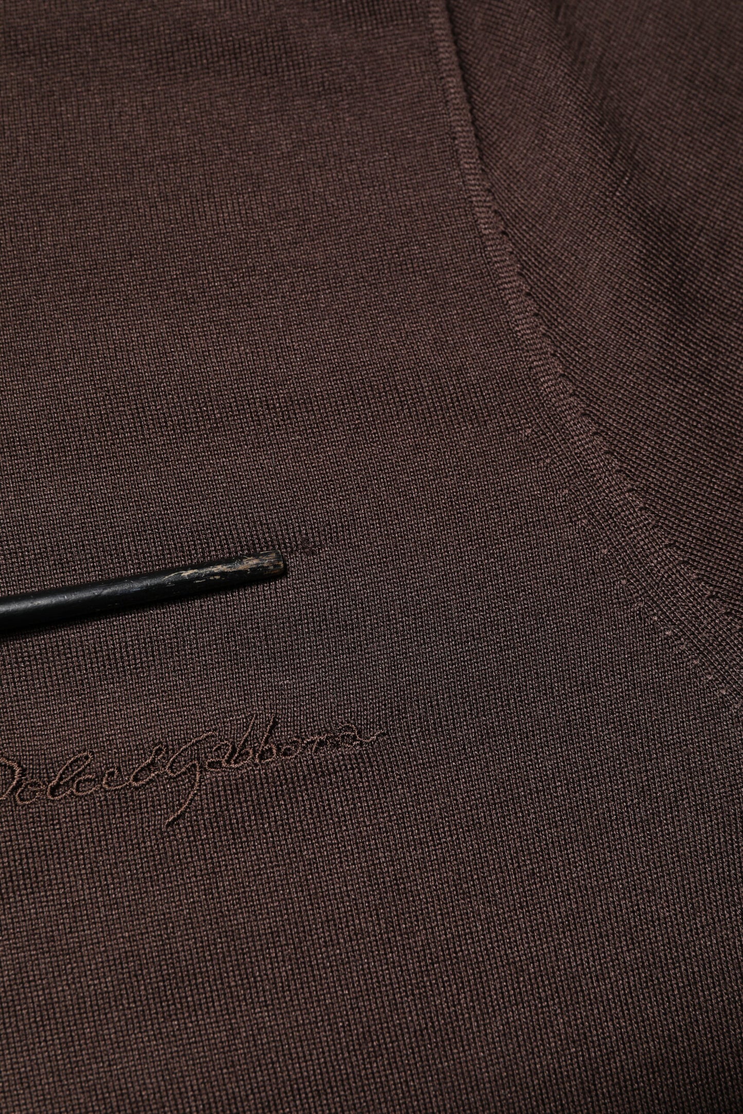 Dolce & Gabbana Brown Silk Logo Embroidery Crew Neck T-shirt