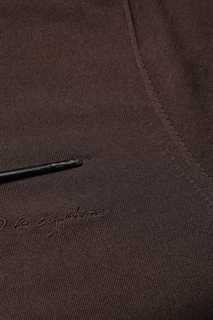 Dolce & Gabbana Brown Silk Logo Embroidery Crew Neck T-shirt