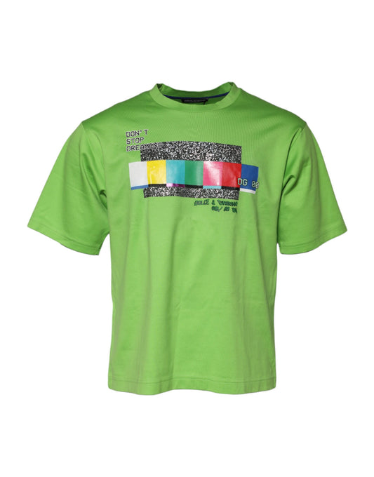 Dolce &amp; Gabbana – Grünes T-Shirt mit Rundhalsausschnitt und grafischem Aufdruck