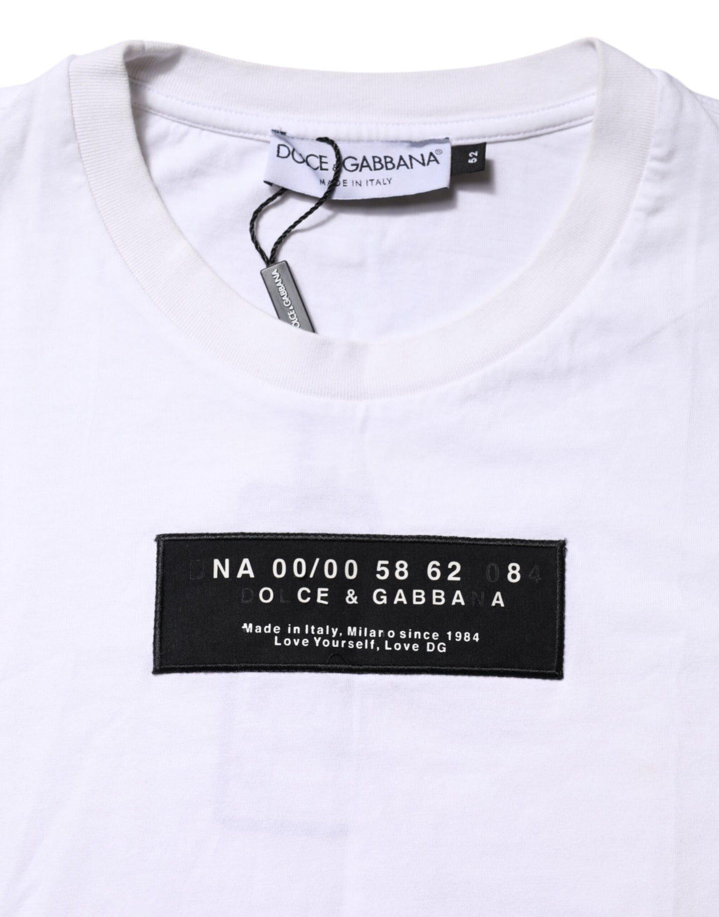 Dolce & Gabbana White Cotton Logo Patch Crew Neck T-shirt