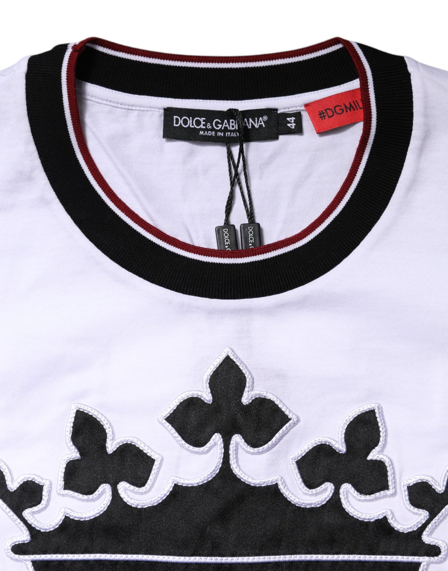 Dolce &amp; Gabbana – Weißes Baumwoll-T-Shirt mit Kronenkönig-Stickerei